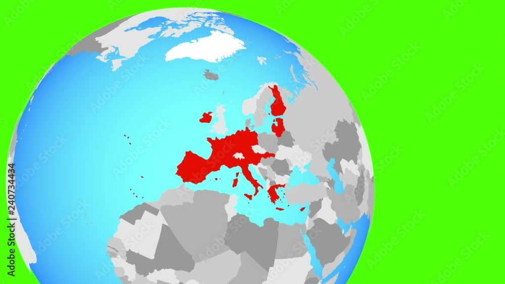 Closing in on Eurozone member states on simple blue political globe. 3D illustration. Closing in on Eurozone member states on simple blue political globe. 3D illustration.