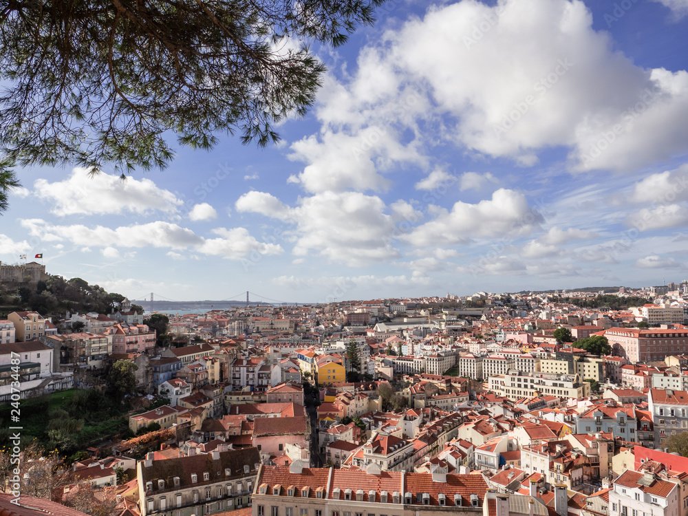 Lisbon - Portugal, aerial view on the capital from the Alfama Belvedere