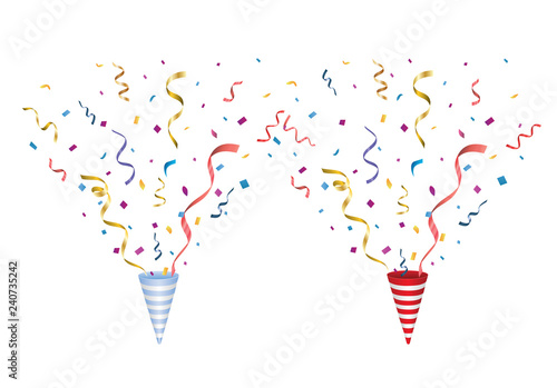 Vector confetti. Festive illustration. Party popper isolated on white background. 