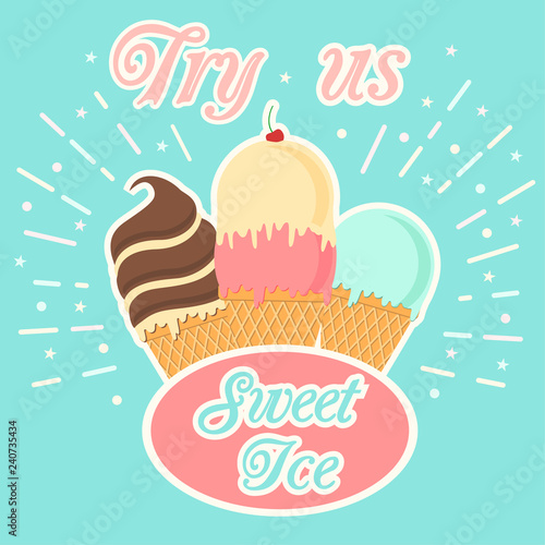 Cute cartoon ice cream character poster