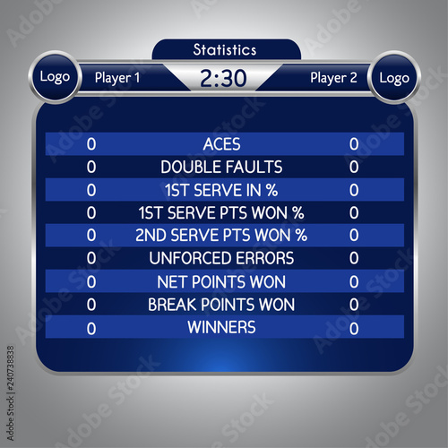 Tennis match statistics broadcast background. Vector illustration