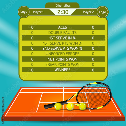 Tennis match statistics broadcast background. Vector illustration