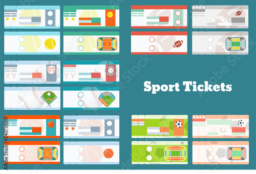 Set of sport tickets: baseball, basketball, soccer, football, tennis in 2 variants each