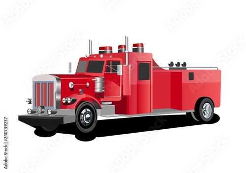 Vector 3d style illustration of red fire truck vector.