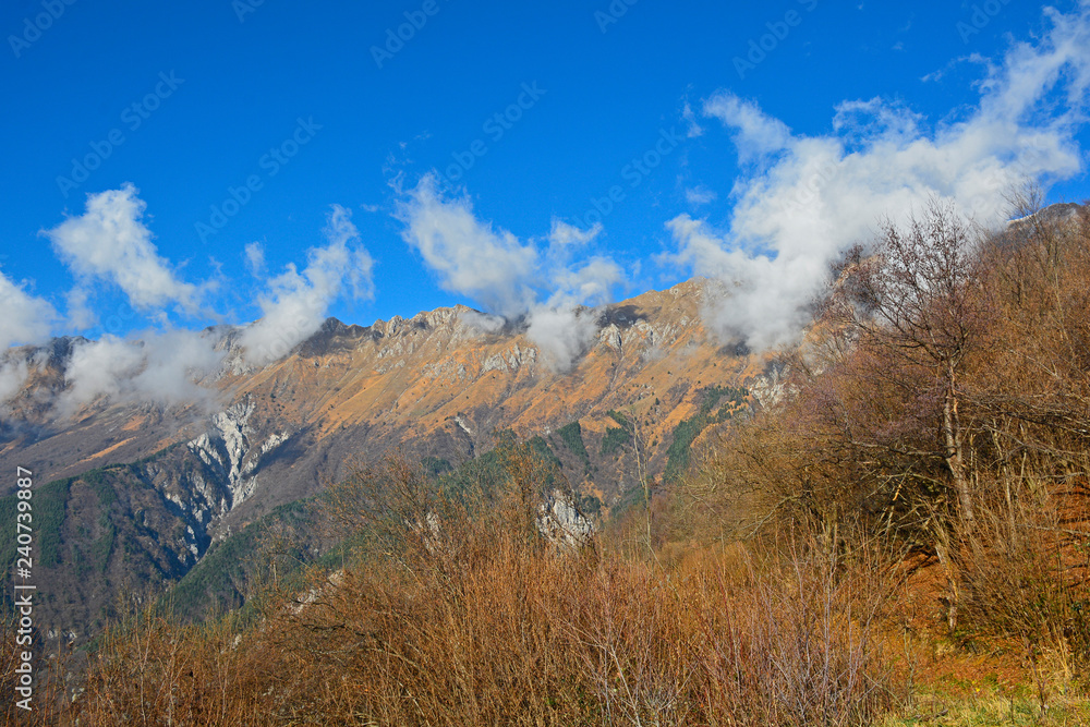The early December mountain landscape near Taipana in Friul Venezia Giulia, north east Italy
