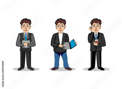 Three male characters of different professions: humanitarian, it, businessman.