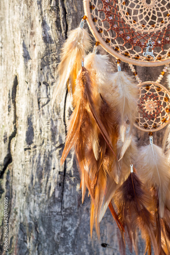 Handmade dream catcher with feathers threads and beads rope hanging