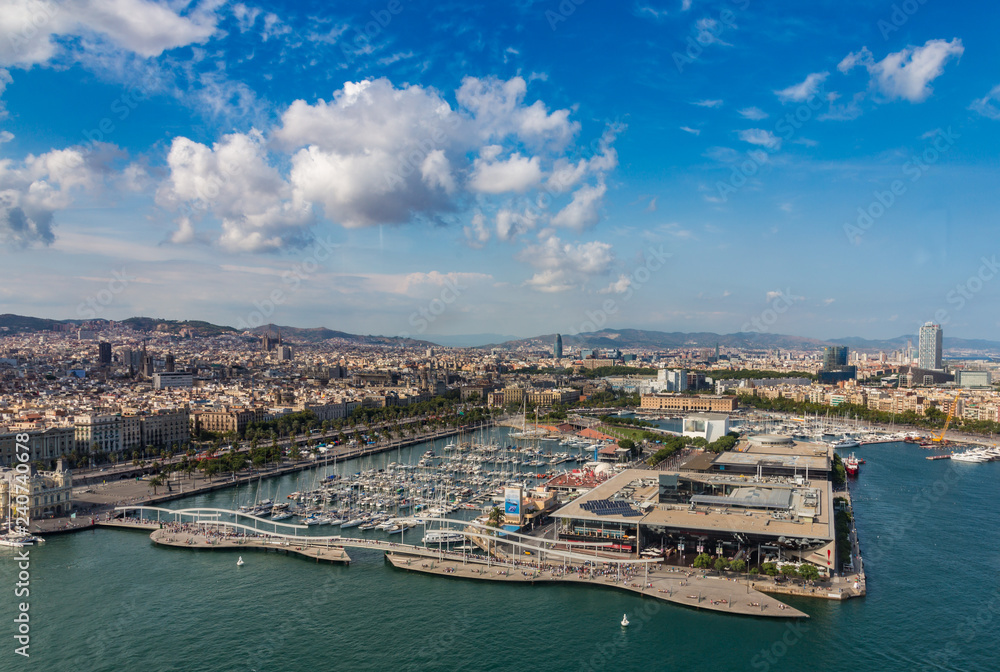 Obraz premium Aerial view of the port and city in Barcelona, Spain