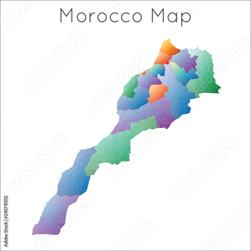 Low poly map of Morocco with geometric polygonal design showing its borders.