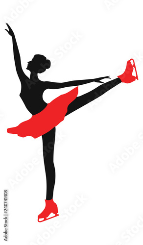 Skater - woman dances on skates - isolated on white background - vector. Winter sports