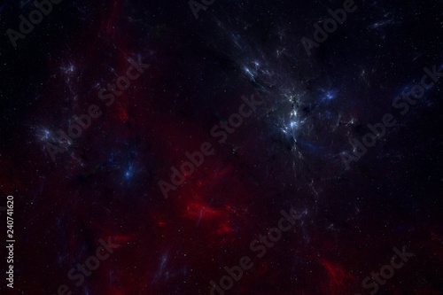 Abstract sci-fi space background with nebula and mysterious light. Star field with galaxies and colorful blue and red nebula