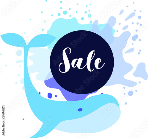 Sea sale with whale on white background vector illustrtion flat desing