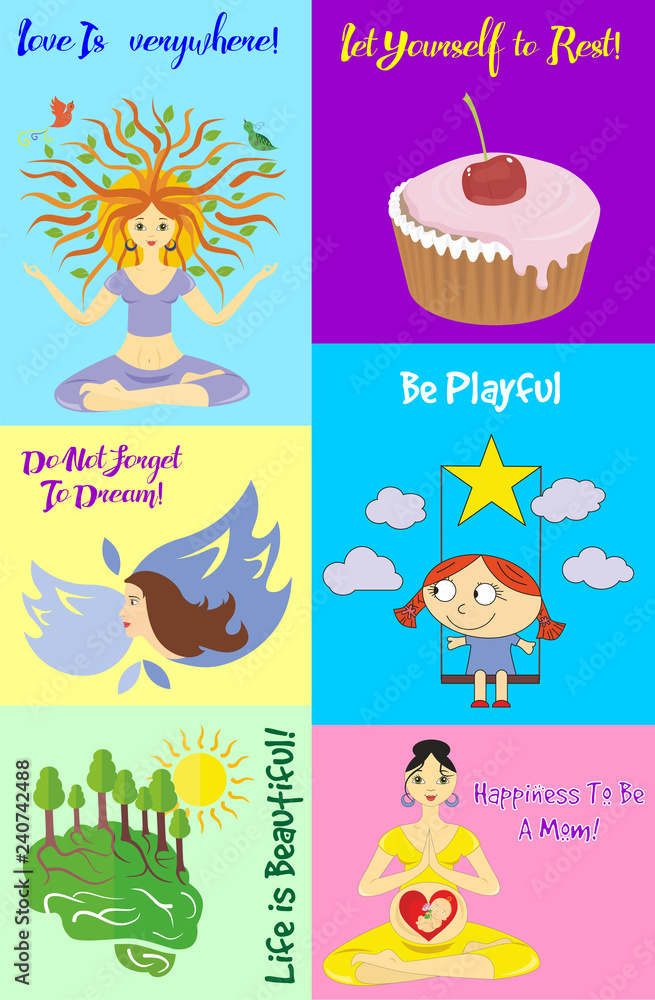 Fototapeta premium Bright and beautiful illustration with positive quotes.