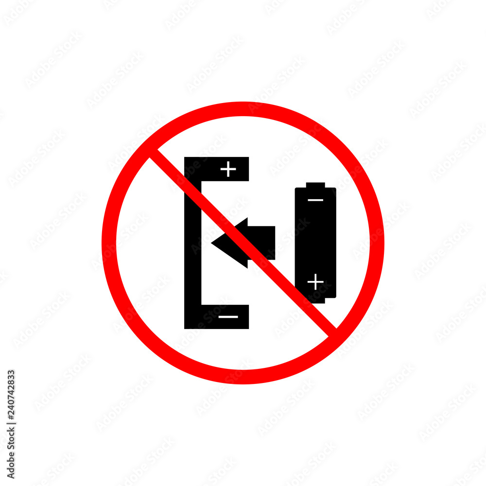 Prohibition sign. The battery does not poke plus minus Prohibition sign. The battery does not poke plus minus