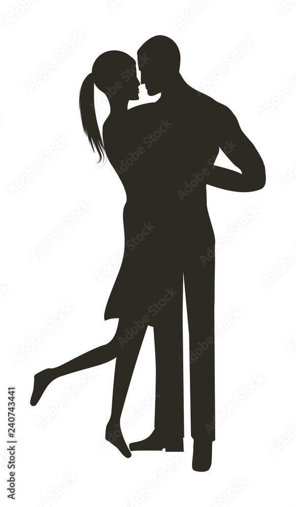 Sketch - Silhouette of a man and a woman in the arms of each other - isolated on white background - vector