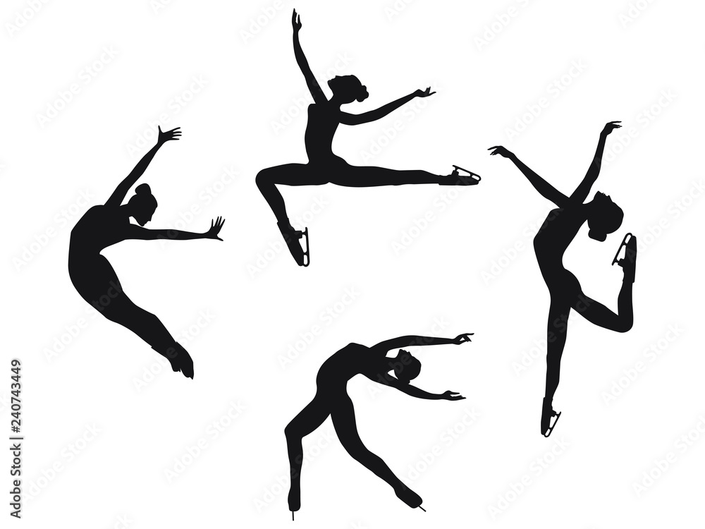 Set - skaters silhouettes, elegant women - flat style, isolated on white background - vector