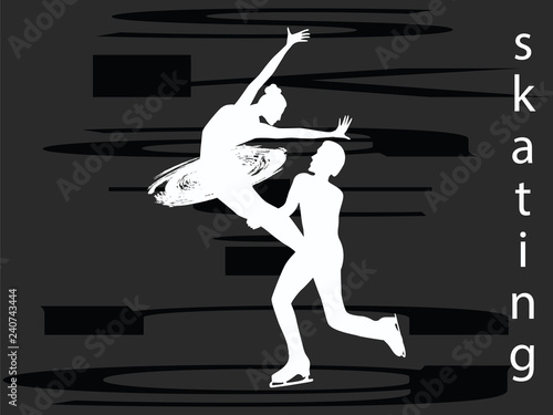 Skaters - man and woman - flat style - abstract background - vector
