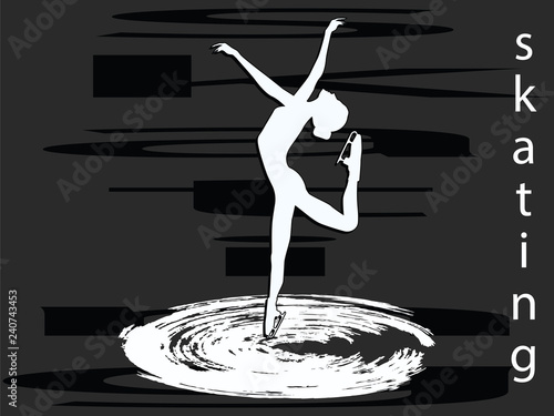 Figure skating - girl silhouette - abstract background - vector. Winter sport