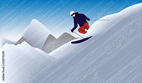Fotografiet Skier on the mountain downhill - abstract background - illustration, vector