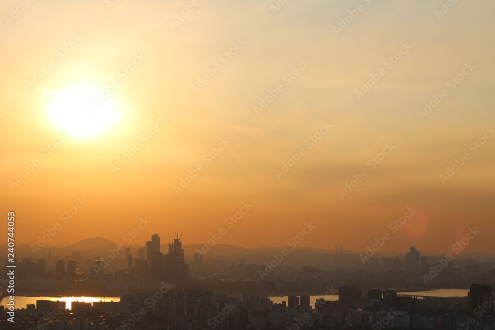 Sunrise sky and cloud with silhouette cityscapes Sunrise sky and cloud with silhouette cityscapes