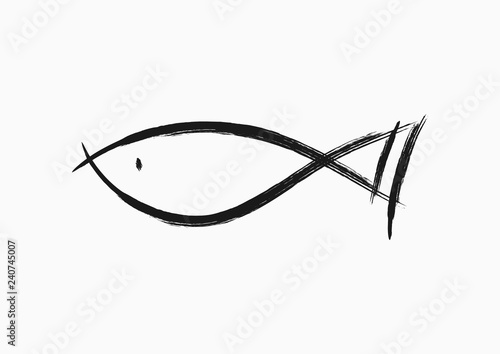 Photography Outlines of fish drawn by hand with a rough brush