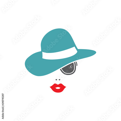 Vector illustration hat, lips and sunglasses. Set of vector symbols. Summer style of vacationers on the beach by the sea. Flat design 