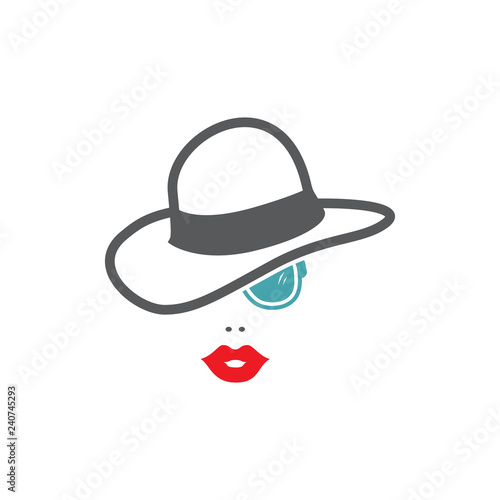 Vector illustration hat, lips and sunglasses. Set of vector symbols. Summer style of vacationers on the beach by the sea. Flat design Monohrome