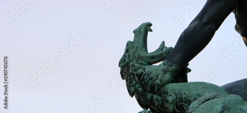 Close up of the dragon head from the Dragon Slayer sculpture near the Liberty Monument at Gellert Hill, Budapest, Hungary