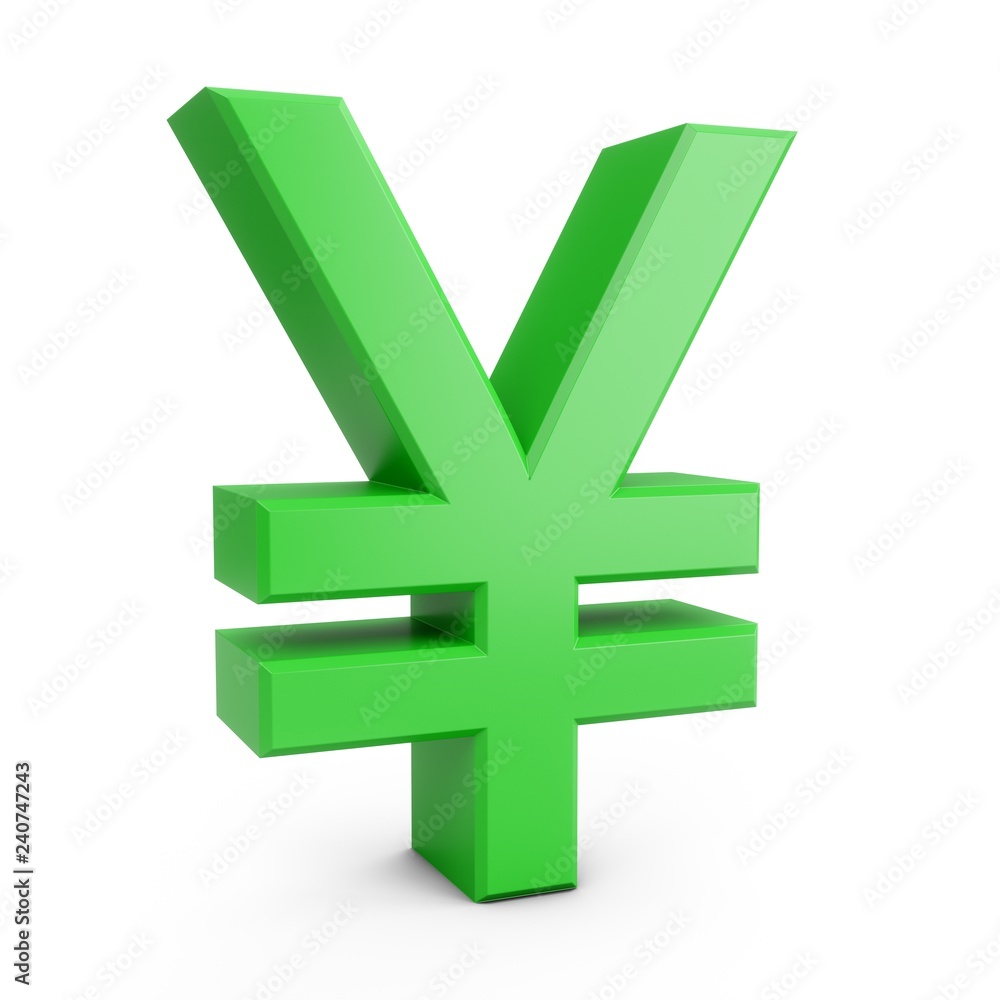 Obraz premium 3D Rendering Green Japanese yen Sign isolated on white background