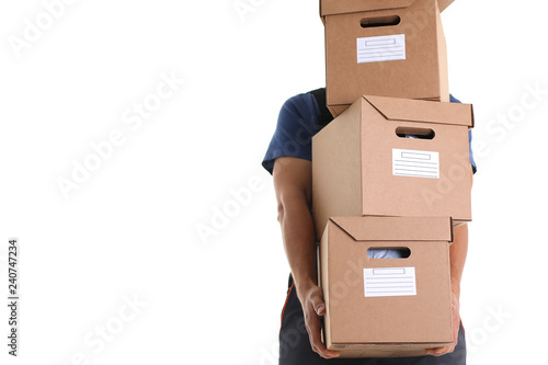 Specialist courier delivery service carries boxes with
