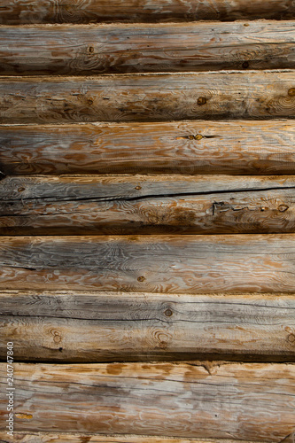Old wall, wooden texture. Wooden rough traditional Wall of logs.