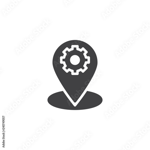 Location map setting vector icon. filled flat sign for mobile concept and web design. Map marker and gear simple solid icon. Symbol, logo illustration. Pixel perfect vector graphics