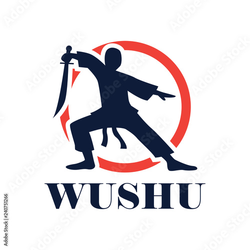 wushu with a weapon logo isolated on white background. vector illustration