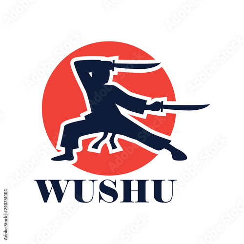wushu with a weapon logo isolated on white background. vector illustration