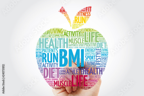 BMI - Body Mass Index, apple word cloud collage, health concept background