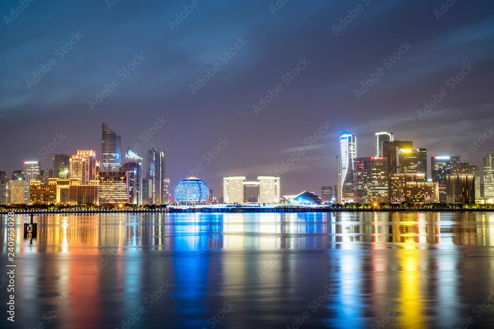 Fototapeta premium Night Scenery of Modern Urban Architectural Landscape in Hangzhou..