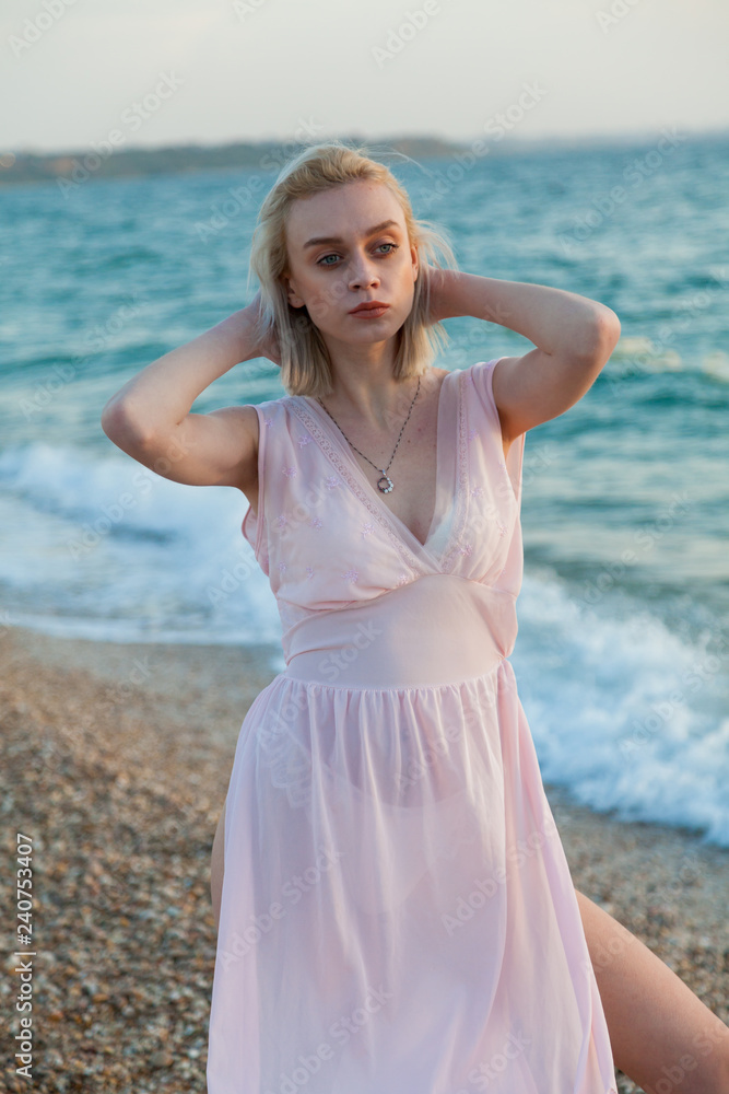beautiful fashionable woman in bathing suit on the Beach Ocean beautiful fashionable woman in bathing suit on the Beach Ocean