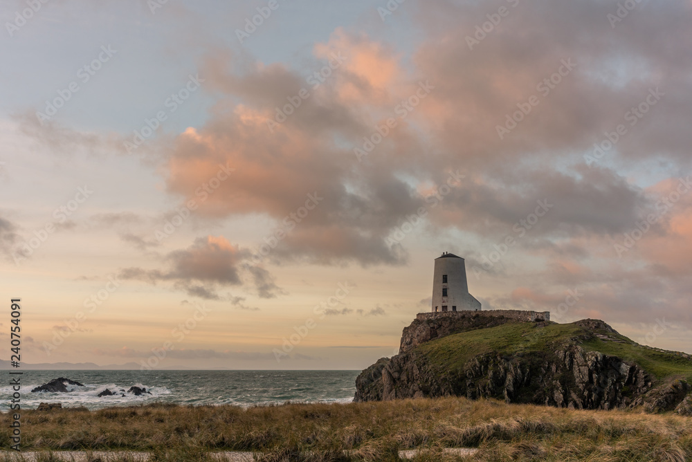 The Llanddwyn island lighthouse, Twr Mawr at Ynys Llanddwyn on Anglesey, North Wales.