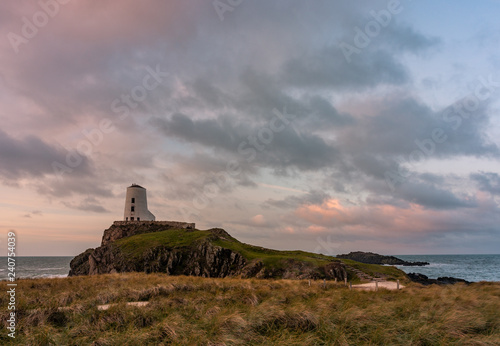 The Llanddwyn island lighthouse, Twr Mawr at Ynys Llanddwyn on Anglesey, North Wales.