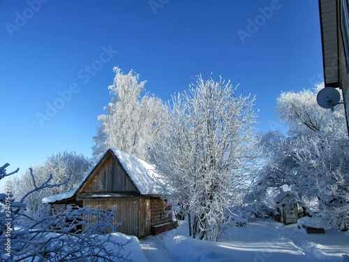 Bath in the village in winter