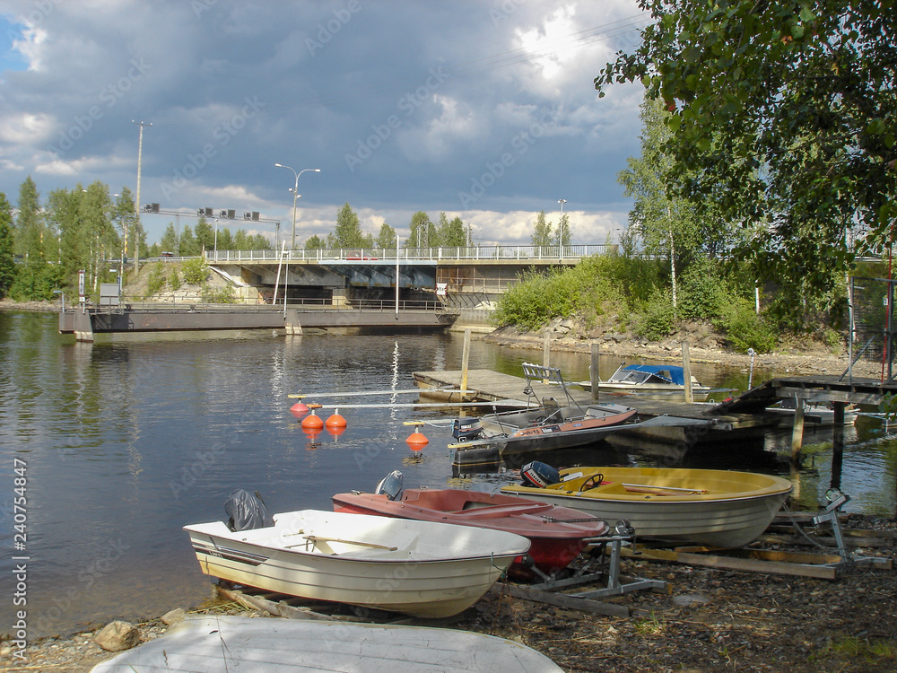 Landscape of boats close to the water in Finland