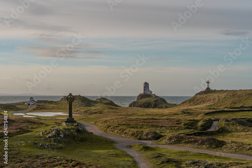 The Llanddwyn island lighthouse, Twr Mawr at Ynys Llanddwyn on Anglesey, North Wales.