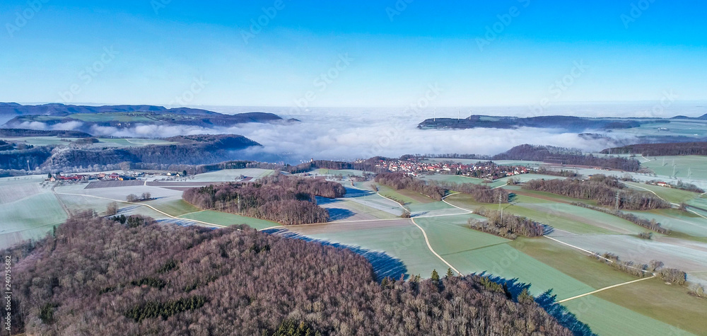 Φωτογραφία Aerial view of idyllic rural villages Hofstett am Steig and Weiler, Swabian Alb,