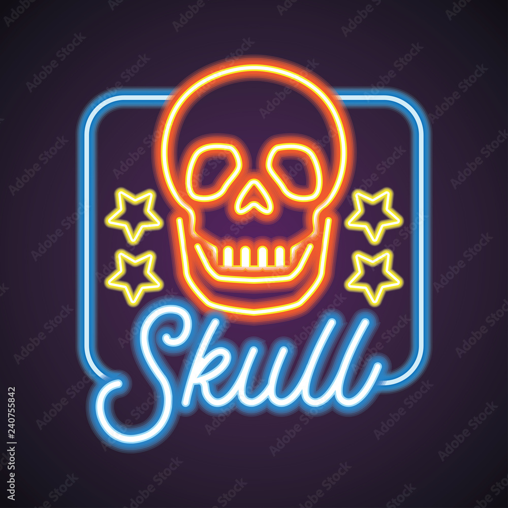 skull logo with neon sign effect. vector illustration