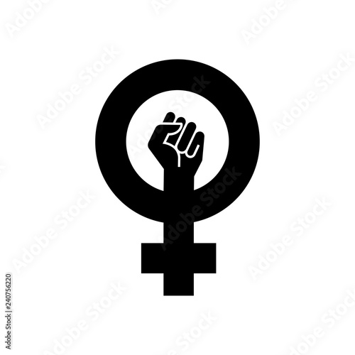 Icono plano símbolo feminista con puño en color negro