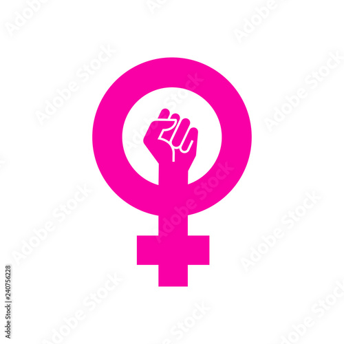 Icono plano símbolo feminista con puño en color rosa