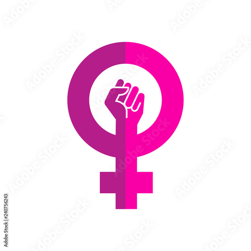 Icono plano símbolo feminista con puño en dos tonos de rosa