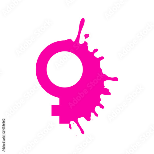 Icono plano símbolo femenino con salpicadura en color rosa