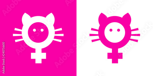 Icono plano feminismo con bigote y orejas de gato en rosa y blanco