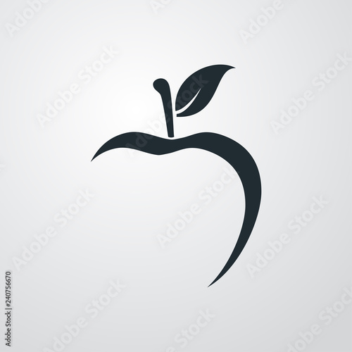 Icono plano abstracto con manzana con espacio negativo en fondo gris